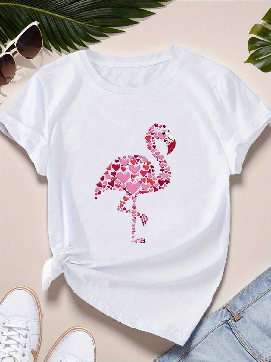 Corazones en forma de corazón ilustración flamenco de la mujer más tamaño deportes camiseta de manga corta