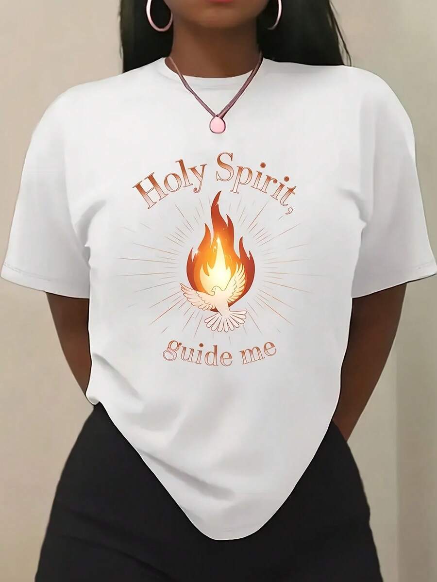 Camiseta impresa de las mujeres cómoda moda casual manga corta cuello redondo uso diario superior