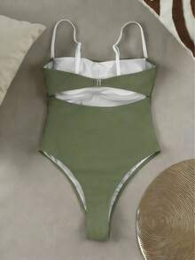 Elegant Women's Sexy Red Spaghetti Strap One-Piece Swimsuit, Suitable For Beach, Party And Gathering In Spring/Summer Vacation - Green - View 6