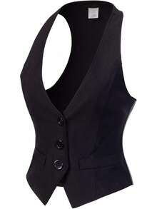 Women's Racerback Tuxedo Vest Slim Fit Stretch Waistcoat Versatile Dressy Casual Sleeveless Layered Outfit - màu đen - Xem 2