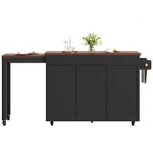 Kitchen Island With Storage, Extendable Dining Table/Bar (131.5-210 Cm), 360° Rotating, With Drawers And Cabinets, Versatile Countertop For Kitchen, Dining Room And Small Spaces, Black. - 黑色 - 查看 8