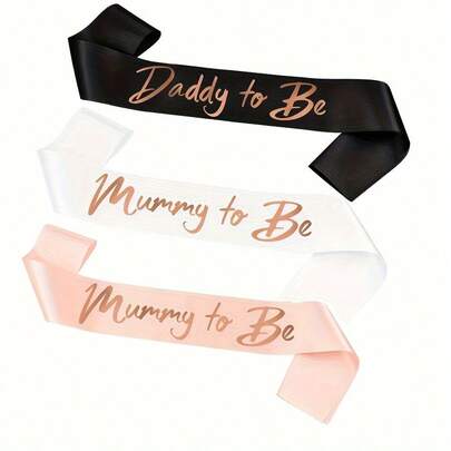 Elegant Ribbon - Gold Foil "Soon To Be Mom And Dad" In Black, White And Pink - Perfect Gift For New Parents, Ideal For Birthday Celebrations And Party Favors, Adult Decor