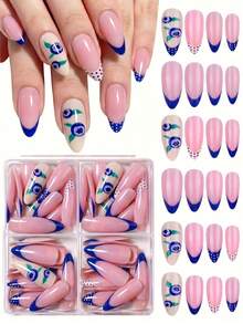 Bộ 96 móng giả ngắn hình hạnh nhân, màu nude cổ điển, xanh lá cây, xanh dương, kiểu Pháp, họa tiết quả việt quất và chấm bi, móng giả bóng bẩy, sang trọng dành cho nữ và bé gái, thích hợp cho mùa xuân hè, đám cưới, công sở và sử dụng hàng ngày. Có thể tái sử dụng, kèm 2 lọ keo dán và 2 dũa móng. Món quà tuyệt vời cho phái nữ, dụng cụ làm móng, bộ dụng cụ làm móng nghệ thuật. - Nhiều màu - Xem 2