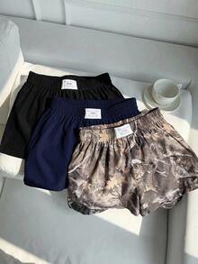 Set de 3 shorts casuales con estampado de lunares, estampado de leopardo claro y estampado de leopardo marrón oscuro, de tela tejida, adecuados para uso diario, set de shorts con estampado de camuflaje, adecuados para el uso diario, citas, fiestas, otoño/invierno/verano, Navidad, Año Nuevo, Acción de Gracias, fiestas, bodas, playa, ceremonias de graduación, moda, elegante, casual, salidas, citas, reservas, viajes, brillante, Día de San Valentín, elegante, vacaciones, casual, Y2K, salidas, ceremonias de graduación y otras ocasiones. - Azul marino - Ver 7