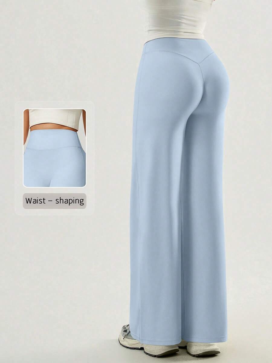NcmRyu 1 buah Celana Olahraga Wanita Warna Polos Model Longgar Pinggang Tinggi Kaki Lebar - Baby Blue - View 1