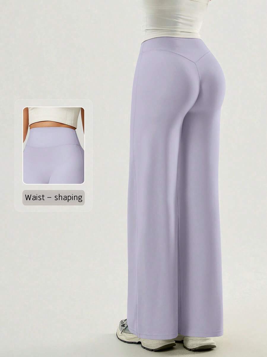 NcmRyu 1pc Women Solid Color Loose Fit High Waist Wide Leg Sports Pants - Mauve Purple - View 1