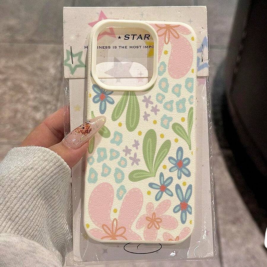 1 chiếc ốp lưng điện thoại bằng chất liệu TPU, màu Macaron tươi tắn, họa tiết hoa lá, phù hợp với 17 Pro Max/17/16 Pro Max/15/13/12/11, S20 FE/A15/S24/A55, Note 11/Note 12/Note 13 Pro, ốp lưng bảo vệ mềm mại, chống rơi vỡ, bao phủ toàn diện. - trắng - Xem 1