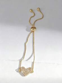 1 chiếc vòng tay điều chỉnh được hình trái tim rỗng, tối giản, thanh lịch, đính đá Cubic Zirconia, thích hợp làm quà tặng cho Ngày Valentine, Ngày của Mẹ, Lễ Eid. - Nhiều màu - Xem 8
