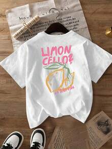 Plus Size Women's Casual Lemon Print Round Neck Short Sleeve T-Shirt, Suitable For Spring, Summer, Autumn, Vacation White - White - View 8