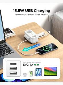 ORICO 欧洲便携式旅行电源插座，5 合 1，带 2 个交流电源插座、2 个 USB-A 端口和 1 个 USB-C 端口，45° 扁平插头延长线，无浪涌保护，适用于旅行/家庭/宿舍/办公室 - 查看 4