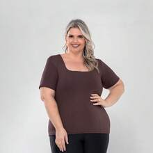 Set Of 2 Women's Basic Comfortable Short-Sleeve Square Neck Plus Size Blouses - Green-brown - View 2
