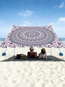 1 buah Kanopi Luar Ruangan Tebal Tahan Air Motif Gradien Mandala Bunga Hijau Bohemian untuk Taman, Teras, Pantai (Tali Termasuk, Tanpa Tiang Penyangga) - A - View 4