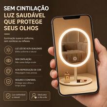 Tabletop Mirror With LED Light, Round Or Square, For Makeup, Dressing Table, Skincare, Decoration With Tray - White (round) - View 5
