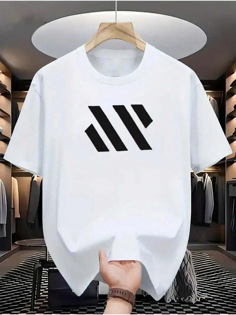 Camiseta manga corta cuello redondo 100% algodón, estampado trendy, tejido ligero y ventilado, estilo moda casual, apta para vida diaria, salidas informales y citas en primavera, verano y otoño - Blanco - Ver 1