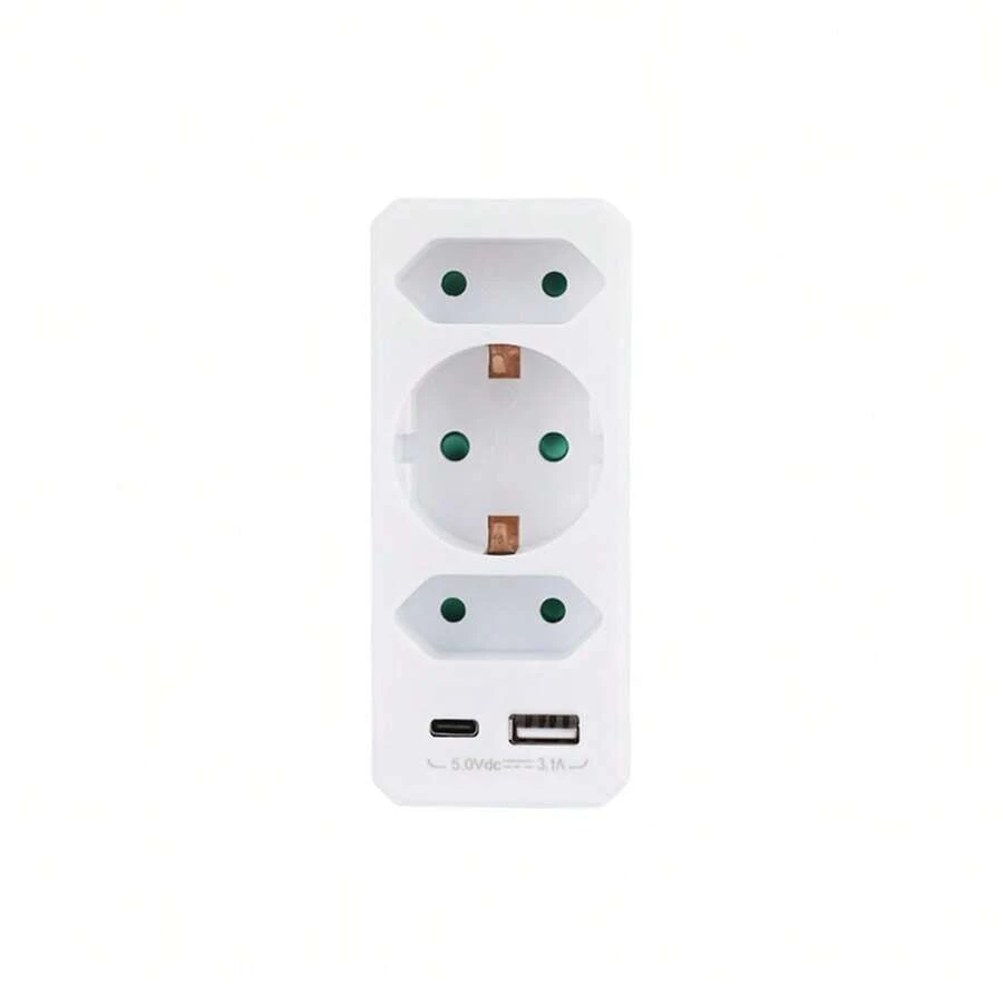 Bộ chuyển đổi phích cắm châu Âu 3 trong 1, 1 ổ cắm AC + 2 cổng USB (Type-C 3.0A), công suất tối đa 3680W. - Phích cắm loại F của EU (220-240V) - Xem 1