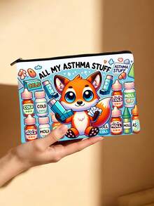Cute Animal Asthma Inhaler Pouch, "All My Asthma Stuff" Print Storage Bag - Multicolor - View 2
