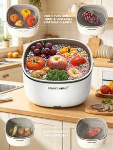 Vegetable & Fruit Cleaning Basket, Household Automatic Cleaning Machine, Portable Food Washer For Vegetables, Fruits, Meats And More - White + Gray - View 2