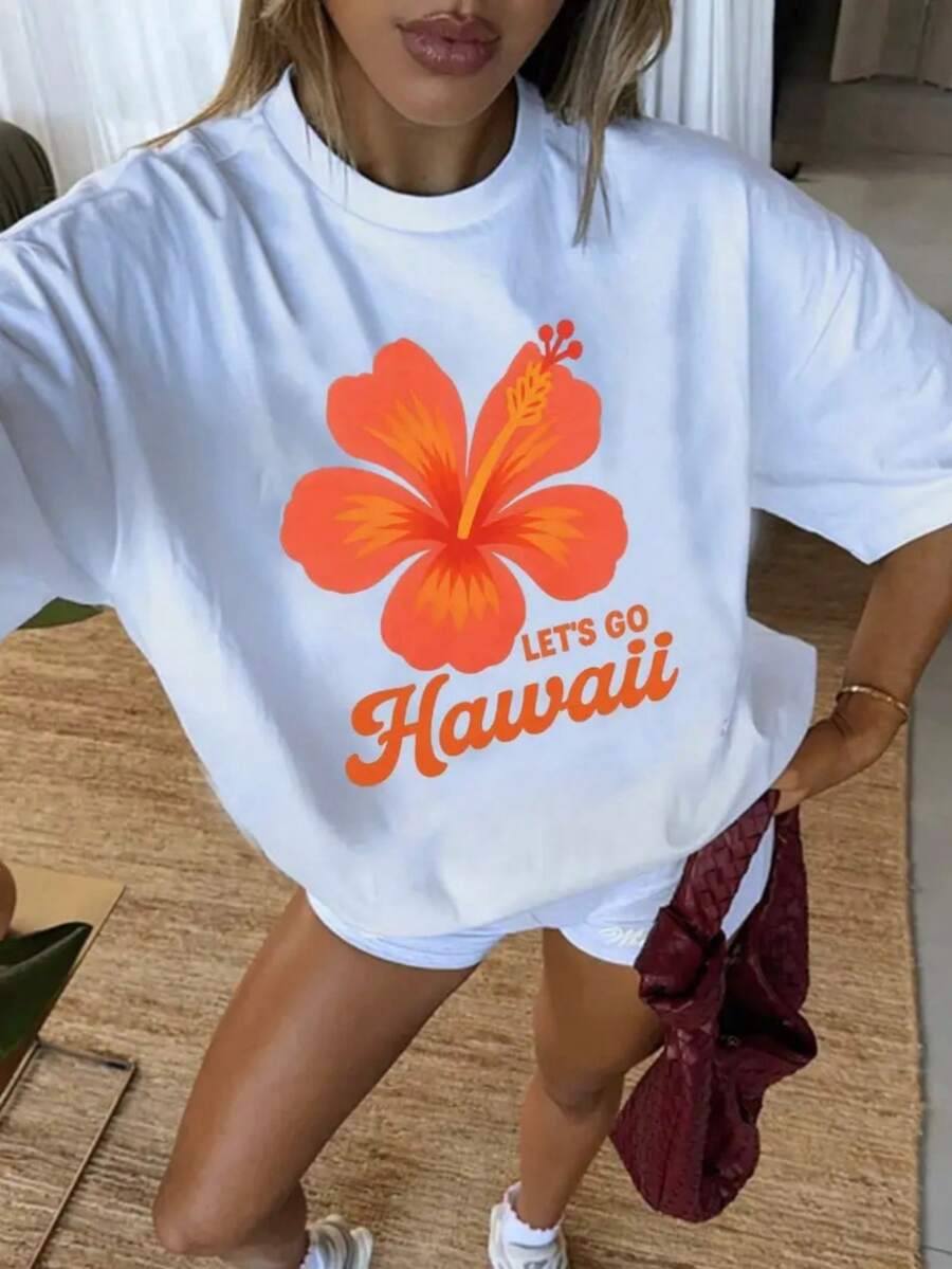 Plus Size - Plus Size - Oversized T-Shirt - Women's Playful Graphic Tee - Relaxed Short Sleeve Crew Neck Top, Machine Washable For Year-Round Comfort, Everyday Wear; Relaxed Fit; Long-Lasting Print, Great For Holiday Gifts - 白色 - 查看 1