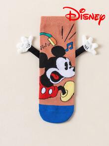1 par de calcetines largos de tubo de diseño 3D de Disney con manos entrelazadas, calcetines de tubo alto de moda para niños, calcetines de regalo de calidad, calcetines de Disney para pequeños fans de vuelta al colegio, transpirables, que absorben la humedad, casuales, multifuncionales, con estampado de dibujos animados adecuados para regalos y uso diario - Multicolor - Ver 19