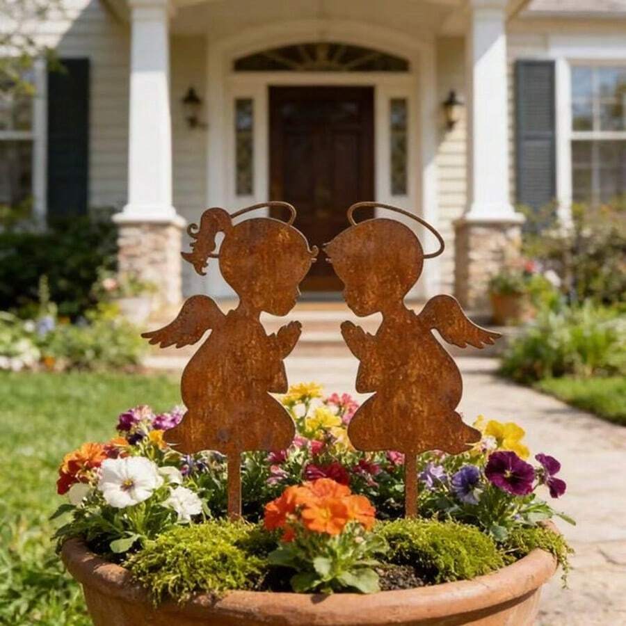 1 Pair Spring Cross-Border Angel Wings Outdoor Floral Lawn Decor Vintage Metal Acrylic Garden Ornament