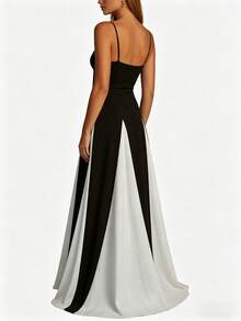 2026 Spring New Women's Clothing, Cross-Border European And American Dress, Sexy Waist-Cinching Pleated Solid Color Large Hem Strap Dress - 28457-黑白色 - 查看 4