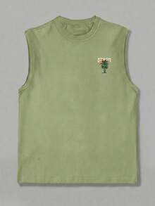 GRDR 1pc Men's Summer Casual Printed Round Neck Tank Top - Mint Green - View 4