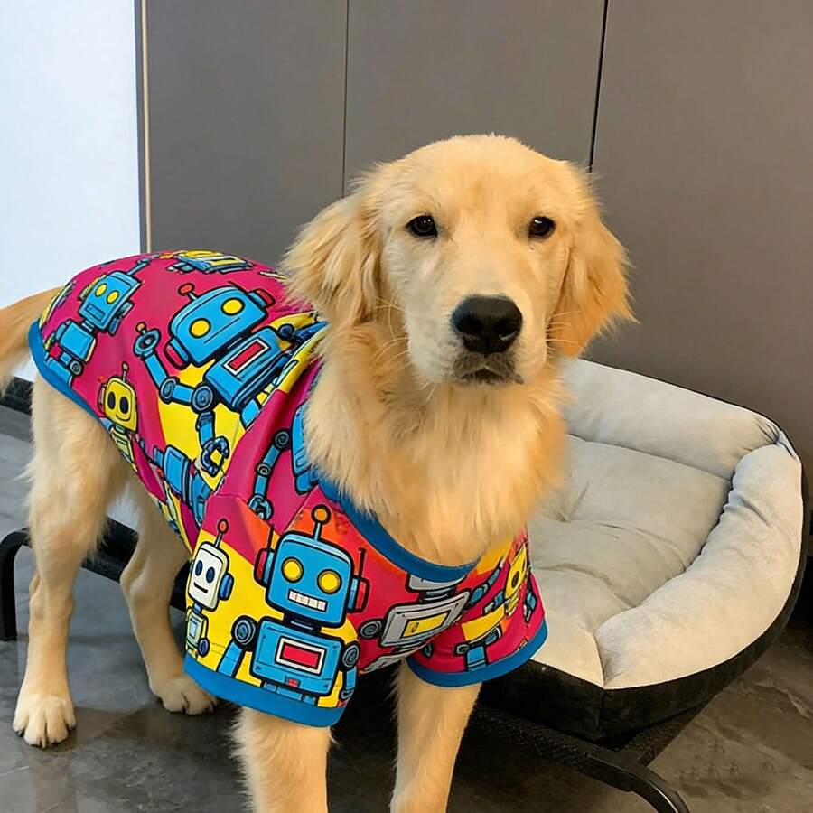 1 bộ quần áo mùa xuân/mùa hè, bộ đồ in hình chó Golden Retriever/Labrador/Husky, chất liệu thoáng khí, chống bẩn, dành cho chó cỡ trung bình/lớn. - Đỏ - Xem 1