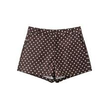 Conjunto de 2 piezas con estampado de lunares vintage para mujer, blusa corta de manga larga y pantalones cortos, conjunto informal holgado para primavera y verano - Pantalones cortos de lunares marrones - Ver 4
