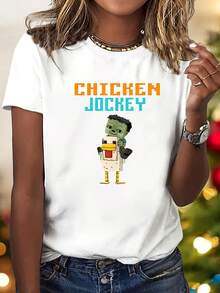 Elegante Camiseta de Mujer con Cuello Redondo y Estampado de Letras de Dibujos Animados | Manga Corta Deportiva Casual, Tallas S-Xxl, Multicolor Disponible - Blanco - Ver 2