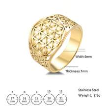 LIKGREAT Nhẫn hình hoa sự sống thanh lịch dành cho nữ, bé gái, chất liệu thép không gỉ, màu vàng, kiểu dáng thường ngày, quà tặng kỷ niệm cho người yêu. - Bộ sưu tập hoa hình học - Xem 18