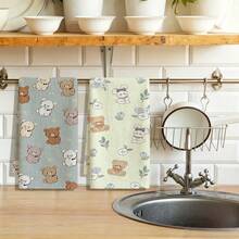 1pc/2pcs/4pcs Cute Multi-Color Bear Print Kitchen Towels, Super Soft, Quick Dry And Absorbent, Cartoon Bow Pattern Design, Sweet Kawaii Style, Machine Washable, Suitable For Restaurant Or Kitchen Decor, Daily Hand Towels - Multicolor - View 10