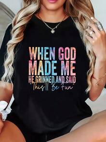 Casual Short-Sleeve Round-Neck Printed T-Shirt for Women, Suitable for Summer And Spring - Negro - Ver 2