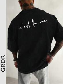 GRDR Fashionable Minimalist Slogan Print Short Sleeve T-Shirt, Comfortable & Breathable, Suitable For Summer, Leading Style - Black - View 2