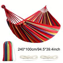 2-Person Colorful Canvas Hammock Set, Suitable For Patio, Garden, Backyard And Indoor/Outdoor Use - Includes Storage Bag + Ropes (Red, Blue), Camping Equipment - Blue - View 13