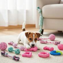 4pcs Random Style Color Dog Chew Toy Set – Braided Rope Knots & TPR Rubber Teeth Cleaning Toys For Small Dogs, Cute Puppy Ball With Owner Interaction Chewers - Multicolor - View 5