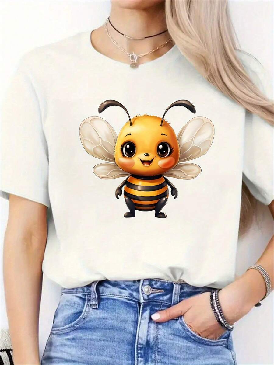 Camiseta gráfica de abeja de abeja linda - 100% algodón suave de verano casual tee con diseño de abeja, cuello redondo de manga corta, Preshrunk y doble aguja cosido escote, tamaños S-XXXL para traje casual o regalos con tema de abeja