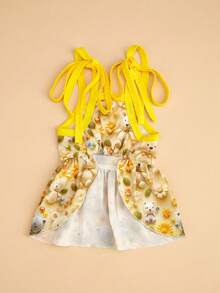 1pc Cute Suspender Bow Floral Dress For Pets In Spring, Cartoon Minimalist Casual Outfit, Soft Fabric With Adjustable Suspender Suitable For Small Dogs Like Teacup Poodle, Yorkshire Terrier, Chihuahua - Multicolor - View 4