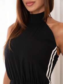 Women's Tailored Long Jumpsuit With Front Zipper, Elegant Wide-Leg Style - màu đen - Xem 2