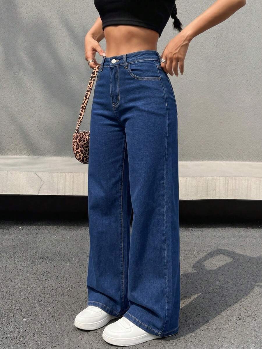 Jeans Wide Leg de Talle Alto, Ultra Cómodos para un Look Diario Imphttps://img.ltwebstatic.com/v4/j/spmp/2026/04/29/d2/17774116461c3d26b0d650e4d816505b3f7c6dc367.jpgecable. - Azul Oscuro ZR111 - Ver 1