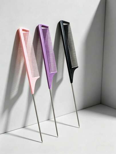 Metal Fine-Tooth Rat Tail Comb, Suitable For Sectioning, Segmenting, Styling, Volumizing And Braiding, Professional Salon Hairstylist Use, Applicable For Dyeing, Highlighting, Weaving And Daily Grooming