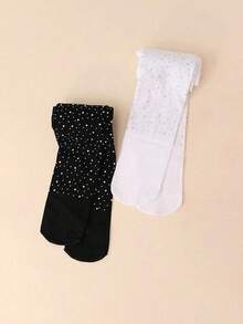2pcs Girls' Sweet Rhinestone Design Thin Pantyhose For Spring/Summer, Girls' Breathable Snug Leggings For Summer Outdoor Activities - Multicolor - View 5