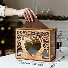Our Warm Wedding Card Box With Acrylic Window, Wooden Gift Card Box For Wedding Decor & Reception, Vintage Brown Wooden Coin Collection Box For Wedding Decor, Baby Shower, Birthday, Graduation Party - one-size - View 3