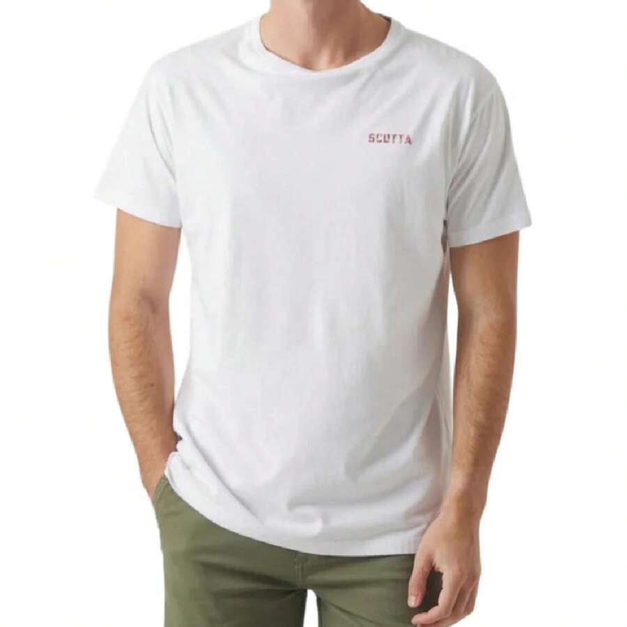 T-shirt Scotta 1985 Ikat  pour homme en blanc : il combine minimalisme sur le devant et un design vibrant sur le dos. Apporte fraîcheur et style à votre quotidien, idéal pour des looks décontractés avec des jeans, des chinos ou des shorts. Un vêtement équilibré et distinctif, parfait pour ceux qui recherchent le confort avec une touche unique. - Blanc - Voir 1