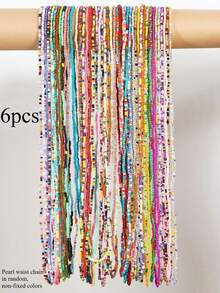 1 Set de cadena de cuentas de acrílico multicolor bohemio y arcoíris, joyería corporal, cadena para la cintura, regalo para mujeres, adecuado para decoración de vacaciones de verano en la playa - Multicolor - Ver 16