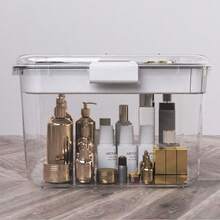 1pc Portable Clear Makeup Storage Box, Dustproof Double-Layer Cosmetic Organizer With Handle, Large Capacity Travel Beauty Case - Multicolor - View 10