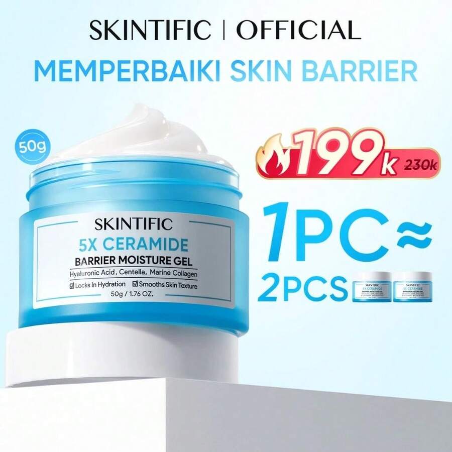 SKINTIFIC 5倍神经酰胺屏障保湿面霜/身体霜 - 适用于易长痘/干燥/敏感/油性/轻度刺激肌肤 - 修复/舒缓/保湿/镇静 - 日夜面部保湿霜 - [new size] 50g - 查看 1