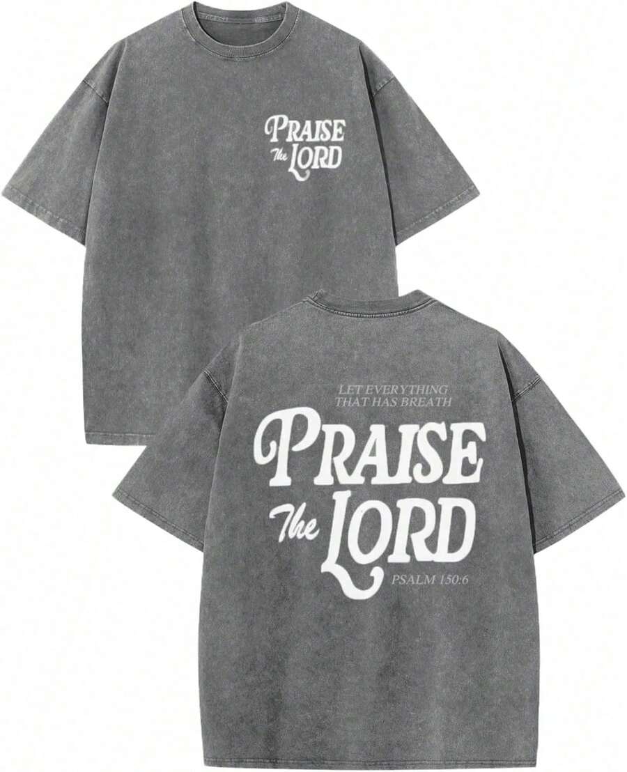 100% Cotton Christian Jesus Shirts For Men Religious Praise The Lord Bible Verse Shirt Oversized Graphic Tees Acid Wash Tshirt- Unisex Women's & Men - 灰色 - 查看 1