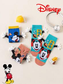 Disney 1/3双装迪士尼3D牵手图案儿童长筒袜，时尚儿童高筒袜，优质礼品袜，迪士尼返校季小粉丝必备，透气吸汗，休闲百搭，卡通图案，适合送礼和日常穿着 - 彩色 - 查看 7