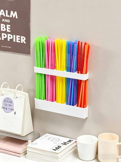 1Pc Punch-Free Wall Mounted Storage Rack, Acrylic Straw Storage Box, Height Adjustable, Multi Scene Adaptation, Transparent, White, Dual Color Straw Rack Cabinet Shelf, Essential Kitchen Storage, Small Kitchen Accessory Container, Super Adhesive Cabinet Door Installation