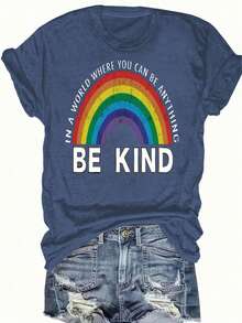 Women's Reading Rainbow Graphic Tee With Book Design Tee, Soft, Heavyweight, Fitted Fit, Print, Graphic, Design, Book, Rainbow Print, For Casual - 藏藍色-4 - 查看 4